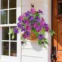 Homsunny Artificial Fake Flowers Plants Outdoor, 2PCS Realistic Faux Silk Flowers UV Resistant Fake Outdoor Flowers for Spring Outside Porch Garden and Home Patio Yard Decor (Light Purple Red)