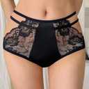 Womens Lace G-String Thongs Panties Underwear Low Rise T-Back Underpants (Black, S)