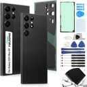 for Samsung Galaxy S23 Ultra Back Glass Replacement for Samsung S23 Ultra 5G 2023 Rear Glass Replacement SM-S918 Battery Cover Housing Door Accessories Parts with Repair Tools (Black)