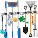 ZONGOOL 2 Pack 3 Racks and 4 Hooks Mop and Broom Holder Wall Mount, Heavy Duty Broom Hanger Organizer Storage Tool Racks Stainless Steel Self Adhesive Wall Hanger for Kitchen Garden Laundry Garage (Silver)