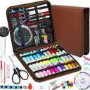 JUNING Sewing Kit with Case 168pcs Portable Sewing Accessories and Supplies for Home Traveler, Adults, Beginner, Emergency, Contains Thread, Scissors, Needles, Measuring Tape (XL-36 Threads-Brown)
