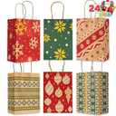 JOYIN 24 PCS Christmas Kraft Bags Holiday Paper Goody Gift Bags with Handles for Xmas Gifts Wrapping Party, Giant Gifts Decorations, Classrooms and Party Favors (Red+Green, 8.27" x 5.91" x 3.15")