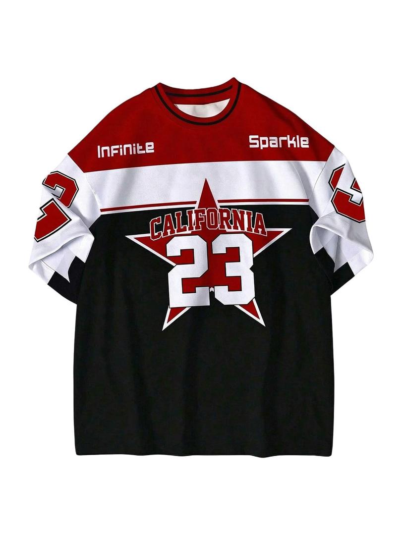 SHENHE Men's Jersey Shirts Number Graphic Short Sleeve Crew Neck Tees Casual Sports Streetwear Multicolor Large (L)