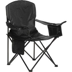 Amazon Basics Portable Folding Camping Chair with 4-Can Cooler, Side Pocket, Cup Holder, and Carry Bag, Padded, X-Large, Black