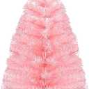 2Ft Artificial Christmas Tree Pink Tabletop Christmas Tree with Plastic Stand Mini Xmas Pine Tree for Indoor Outdoor Holiday Home Decoration