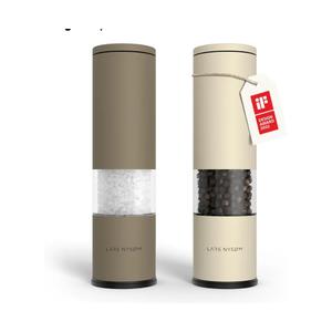 LARS NYSØM Salt and Pepper Grinder Set Manual, Stainless Steel Salt and Pepper Mills with Adjustable Ceramic Grinder I Design Spice Shakers (Brown/Beige