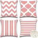 OTOSTAR Set of 4 Waterproof Throw Pillow Covers 16x16 Inch Farmhouse Geometric Square Pillow Cases for Couch Patio Furniture Balcony Garden Outdoor DecorationGeometry70-Pink