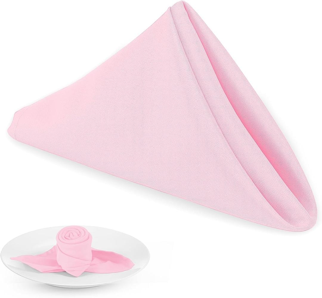 PLOYMONO Pink Heavy Duty Cloth Napkins - 17 x 17 Inch Solid Washable Polyester Dinner Napkins - Set of 8 Napkins with Hemmed Edges - Great for Weddings, Parties, Spring, Mother's Day
