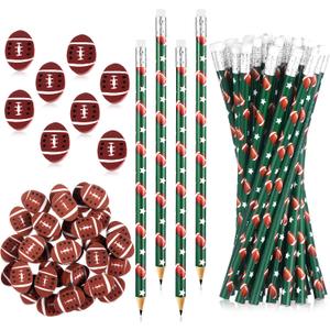 36 Pcs Sports Pencils and 36 Pcs Sports Ball Erasers Fun Wooden Pencils with Sports Eraser for Kids Sports Themed Birthday Party Favors School Office Supplies (Football)