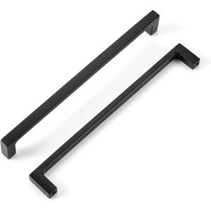 Matte Black Kitchen Cabinet Pull, 6 Pack 7-1/2 Inch(192MM) Hole Center, Modern Square Flat Hardware Handle and Knob for Cabinet Door Drawer Cupboard Wardrobe Bathroom Furniture Dresser