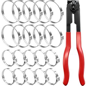 CV Boot Clamp Plier with 20PCS 304 Stainless Steel Crimp Bands, 10PCS Small and 10PCS Large Universal Adjustable Drive Shaft Drive Shaft Joint Boot Crimp Clamps for Most Cars