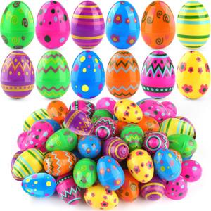 SURCVIO 48 Pack 3 Inch Large Printed Easter Eggs Bulks, Empty Plastic Easter Eggs Fillable for Easter Egg Hunt, Easter Party Favor for Kids, Basket Stuffers Fillers