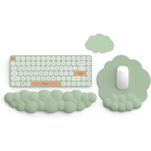 Cloud Keyboard Wrist Rest and Mouse Pad with Wrist Support Set, Ergonomic PU Leather Mouse Pads, Memory Foam Non-Slip Mousepad for Computer,Laptop, Green Cloud