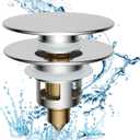Hibbent All Metal 2 in 1 Bathroom Sink Stopper, Universal Pop Up Drain Strainer, Brass Bullet Core Push Type Sink Stopper for 1.1''~2.3'' Basin, Big Push Button, Anti Clogging Drain Filter, Chrome