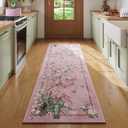Runner Rug Chinoiserie-Style Floral Vintage Kitchen Rugs Non Slip Washable with Rubber Backing Soft Carpet for Laundry, Bedroom, Bathroom, Pink (2'7" x 8' (Rectangular))