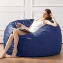Bean Bag Chairs for Adults - Memory Foam Furniture BeanBag Chair - Kids/Teens Sofa with Soft Micro Fiber Cover - Round Fluffy Couch for Living Room Bedroom College Dorm, Navy, Medium