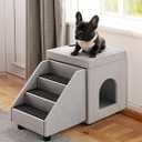 YITAHOME Dog Window Perch, Foldable Pet Window Perch with Stairs, Dog Stairs with Platform for Window, Pet Stairs for High Beds or Sofa, Cats Window Seat with Waterprrof Linning