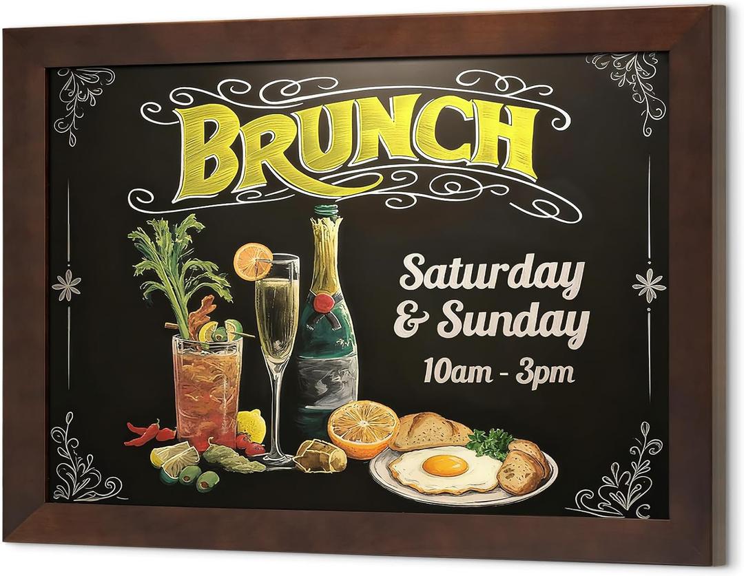 4 THOUGHT Solid Pine Wood Framed Magnetic Chalkboard for Wall, 36"x24" Heavy Duty Rustic Blackboard Sign for Kitchen, Office, Home & Cafe - Indoor/Outdoor Use, Brown