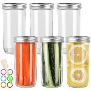 24 oz Wide Mouth Mason Jars 6 Pack, Glass Canning Jars with Airtight Lids, Leakproof Reusable Storage Containers for Pickling, Jam, Honey, Sauces, DIY Projects, Great Value Set with Secure Packaging