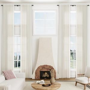 Nanspring Natural Extra Long Linen Curtains 140 Inches Long for Privacy with Rustic Light Filtering Back Tab High Ceiling Living Room Cream Curtain Bedroom for Large Windows W50 x L140, 2 Pieces