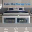 12 Inch White Full Size Bed Frame with Baffles, Metal Full Bed Frame No Box Spring Need, Heavy Duty Steel Platform Support, Reserved Holes, Round Corner Legs, Storage Space, Noiseless
