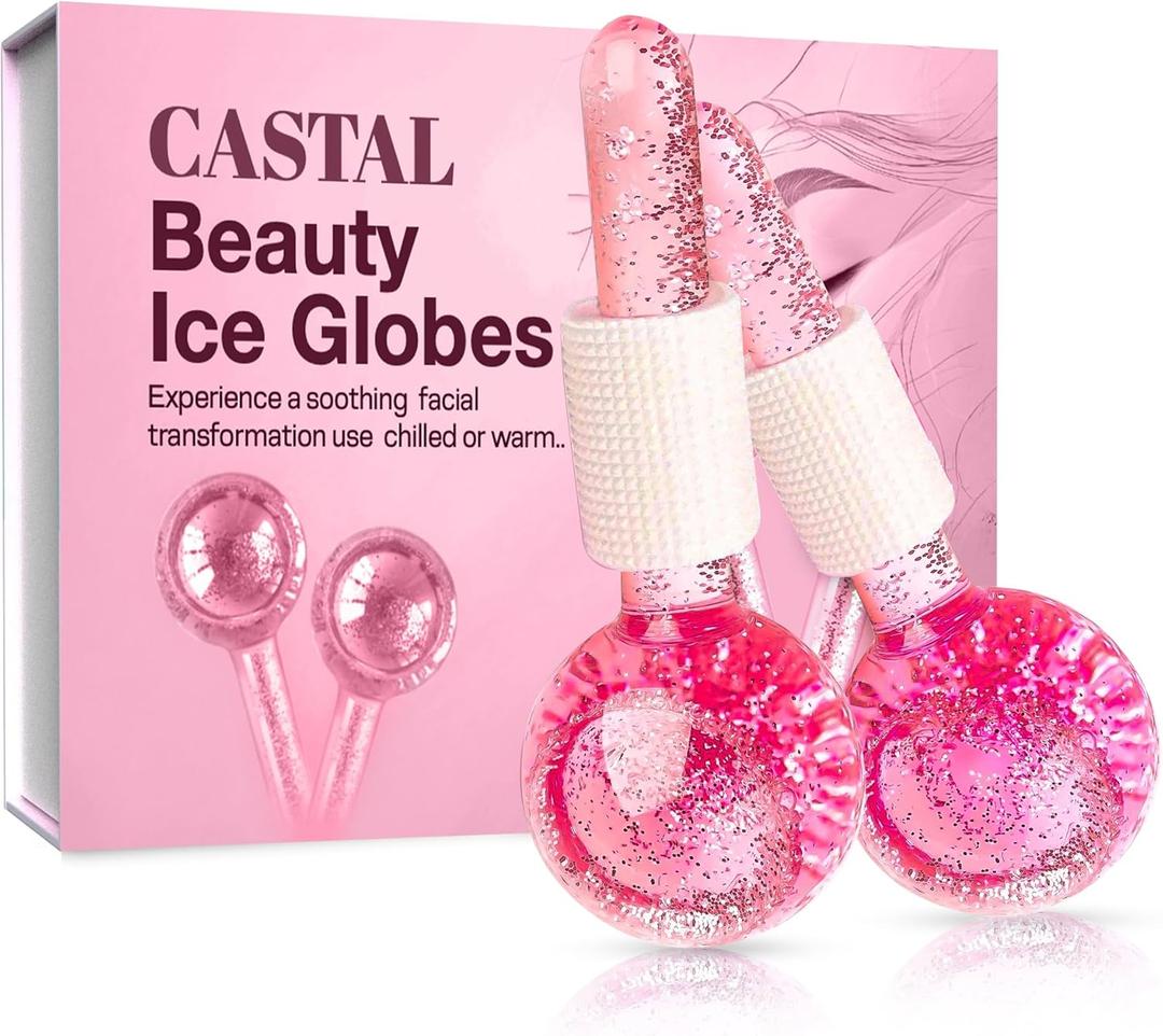 Ice Globes for Face 2Pcs Freezer Safe Ice Globes for Facials, Skin Tightening & Anti-Aging Reusable Facial IceGlobes for Reduction of Puffiness & Wrinkles of Face, Neck & EyesPink