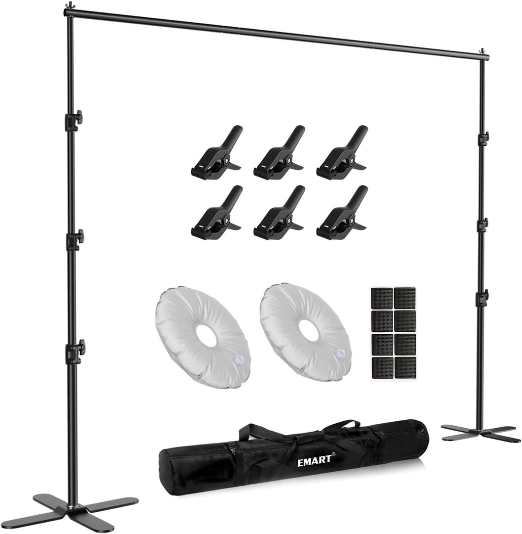 EMART Backdrop Stand Heavy Duty, 10x10Ft Pipe and Drape Stand Adjustable Photo Backdrop Stand, Photography Kit with X-Shaped Base for Wedding, Video Studio, Birthday,Parties Decoration