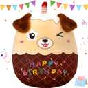 14" Birthday Cake Dog Plush Puppy Stuffed Animals Original Wink Dog Plushie Cuddle Pillows Happy Birthday Gift for Kids Boys Girls