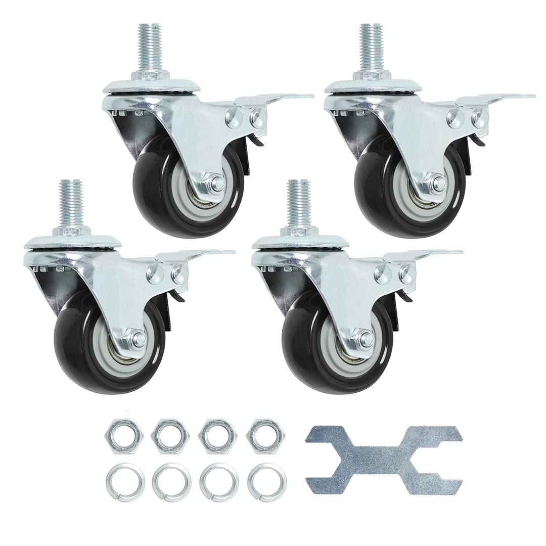 Finnhomy Stem Caster Wheels 2 Inch Heavy Duty Threaded Swivel Casters 1/2" -13 x 1 with Brake Set of 4 Premium Polyurethane Wheels PU Anti-wear Smooth Casters, Black
