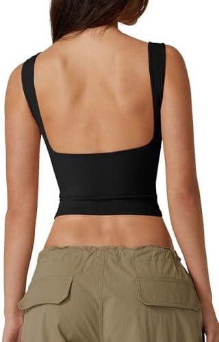 QINSEN Women's Sexy Open Back Sleeveless Crop Tank High Neck Slim Fit Cropped Tee Shirt Y2k Tops Size S