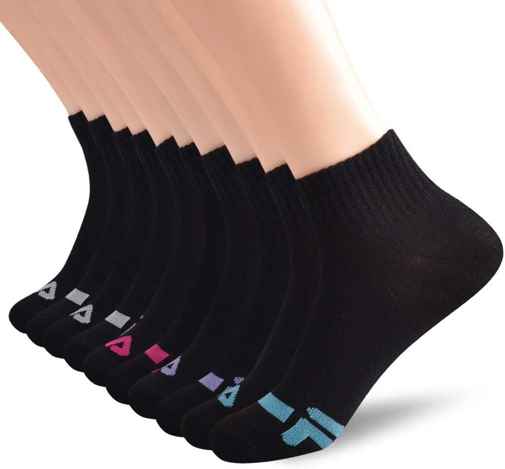 FILA Women's Ankle Quarter Socks(10 Pack), Black, One Size