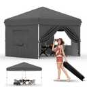 Garvee 10'x10' Pop-Up Canopy Tent with 4 Sidewalls - Portable Instant Commercial Canopy with Stakes, Ropes & Sandbags for Market, Patio & Camping, Black