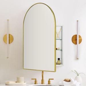 TEHOME 20 x 30'' Brush Gold Arched Bathroom Medicine Cabinet with Mirror Recessed and Surface Mount Medicine Cabinet Mirror