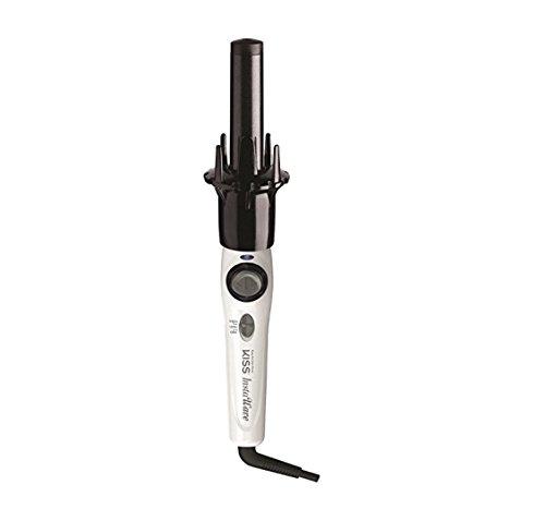 KISS Instawave Deluxe Automatic Rotating Curling Iron, Self-Spinning, Ceramic Ionic Technology, Tangle Prevention, 2-Way Rotation, Dual Heat Settings up to 420°F, 1” Curling Wand, Black & White