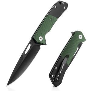 FLISSA Folding Pocket Knife, SANDVIK 14C28N Blade Knife with Micarta-Steel Handle, Pocket Clip and Thumb Hole for EDC Camping Hiking Outdoor
