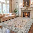 Andency Large 9x12 Washable Area Rug for Living Room Bedroom, Vintage Boho Pink Foldable Floral Carpet, Stain Resistant Non-Slip Rug, Printed Distressed Decor for Dining Room
