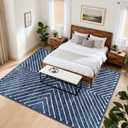 ROYHOME Area Rug 9x12 Living Room Rug Non Slip Modern Bedroom Stain Resistant Dining Room Throw Rug Geometric Area Rug Low Pile Untra Soft Contemporary Accent Carpet for Home Office, Navy