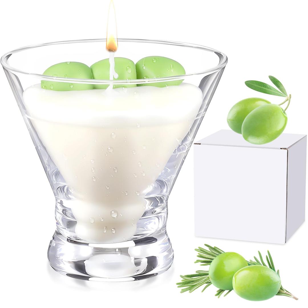 MTLEE Martini Candle Gift for Women Dirty Martini Soy Wax Cocktail Olive Juice Scented Candle in Glass Cute Funny Gifts for Mother's Day Birthday Home Housewarming Decor