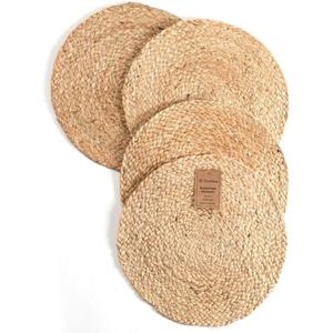 Set of 4 Handcrafted Jute Braided Placemats 14x14 Round 100% Jute - Farmhouse Rustic Vintage Placemats, Non-Slip Heat Resistant for Dining, Kitchen, Coffee Table Dcor Table Mats Handwoven