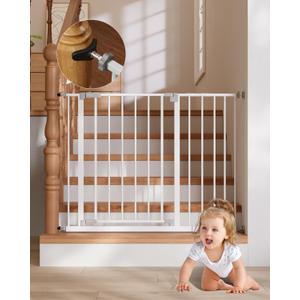 InnoTruth 28.9-42.1" Baby Gate for Stairs & Doorways, 30" Tall, Extra-Wide Dog Gate with 2-Way Swing, Easy Walk-Through & Dual Lock, Pressure Mount Child Safety Gate for Indoor Use  White