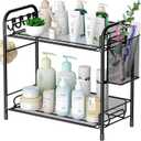 VITVITI Mesh Bathroom Organizer Countertop, 2Tier Metal Bathroom Counter Organizer and Storage, Vanity Organizer Sink Shelf Kitchen Spice Rack with Basket and Hooks, Black