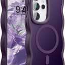 UEEBAI Magnetic for Samsung Galaxy S25 Ultra 5G Case, Cute Cover Compatible with MagSafe, Transparent Clear Wave Design Wavy Frame Matte Phone Case- Purple