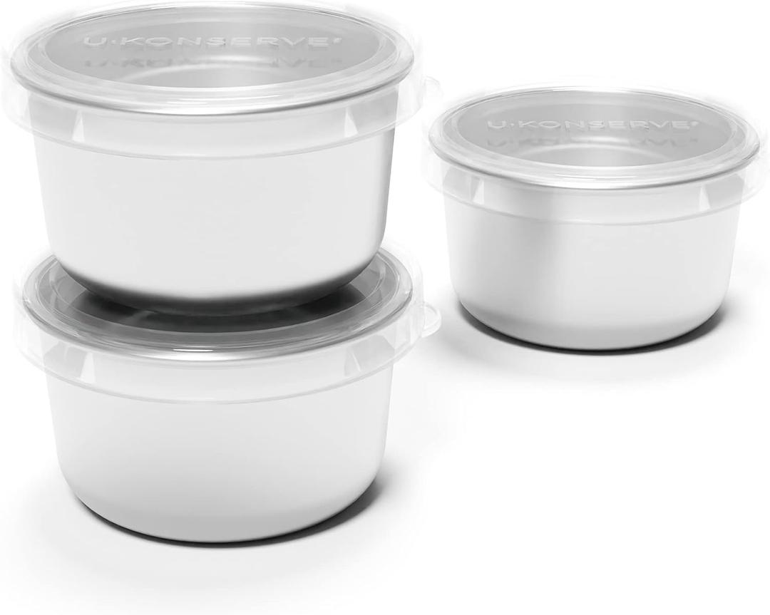 U Konserve Stainless Steel Set of Three Round Food/Condiment/Snack Mini Countainers with Silicone Lids, Leak Proof & Dishwasher Safe (3 oz) (Clear)