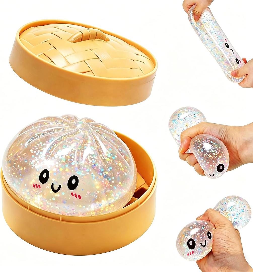 Dumpling Squishies,Glitter Dumpling Mystery Box,Colorful Dumplings Stress Balls Fidget Sensory Toy,Soft Squeeze Decompression Dough for Anxiety Relief Fidget,Giant Glitters Dumplings