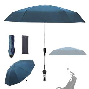 Clip-on Umbrella for Stroller Sunshade, Adjustable Steering Angle, Handle Included, Compact and Lightweight, Suitable for All Kinds of Strollers (Misty Blue)