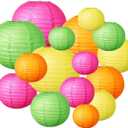 Riakrum 16 Pcs Neon Themed Paper Lanterns Birthday Party Decorations Mixed Size 6'' 8'' 10'' 12'' Colorful Chinese Hanging Paper Lanterns for Wedding Home Decorations Supplies