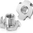 1/4"-20 Stainless Steel T-Nuts Durable Anti-Corrosion Threaded Inserts Tee Nut Four Prongs Nut for Wood and Furniture, 50 PCS