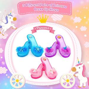 LIMIROLER Princess Dress Up Shoes Set, Girls Dress Up Shoes Toys Kit, Princess Pretend Role Play Costumes Set, Birthday Christmas Party Gifts for Toddler Little Girls Aged 3-6 Years Old