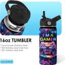 Game Gifts for Boy Girls - 16oz Kids Water Bottle with Straw, I'm A Gamer Stainless Steel Water Bottles Insulated, BPA-free, Leak-proof, Gamer Tumbler for School, Travel - Game Lovers Gift Cup(1pc)