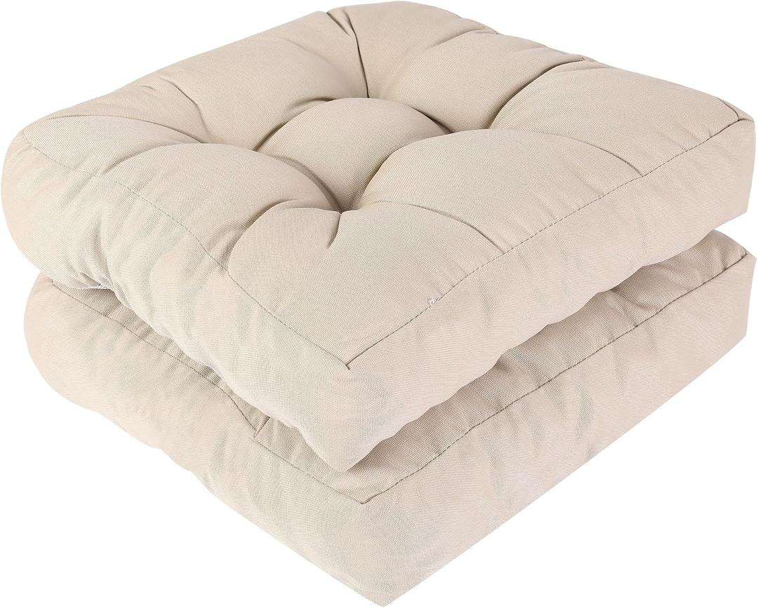 RACE LEAF 17" x 17" Patio Chair Cushions Khaki - Outdoor/Indoor Tufted Memory Foam Chair Pads Set of 2, Water-Resistant Olefin Chair Seat Cushion Non-Slip Backing